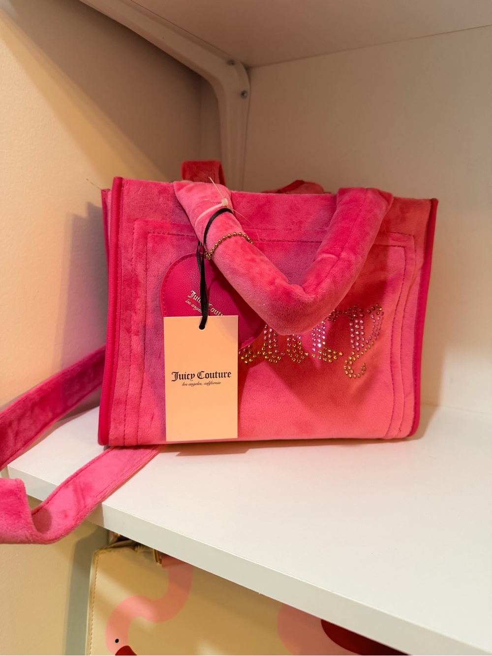 Juicy Couture Hot Pink Velvet Tote with Crystal Logo